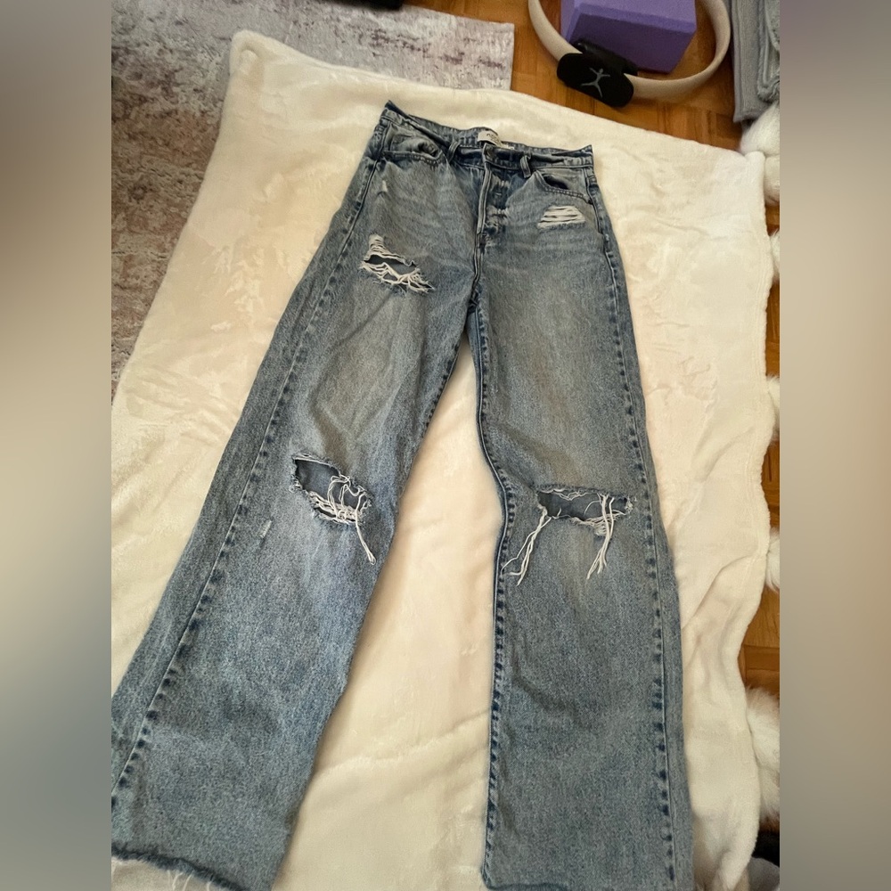 Distressed Blue Wide Leg Jeans